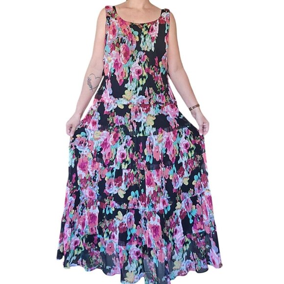 Jones Studio Maxi Dress 18W Womans Plus Multicolor Floral Sleeveless Cottagecore - Picture 2 of 9